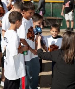Young walkers are interviewed by local media